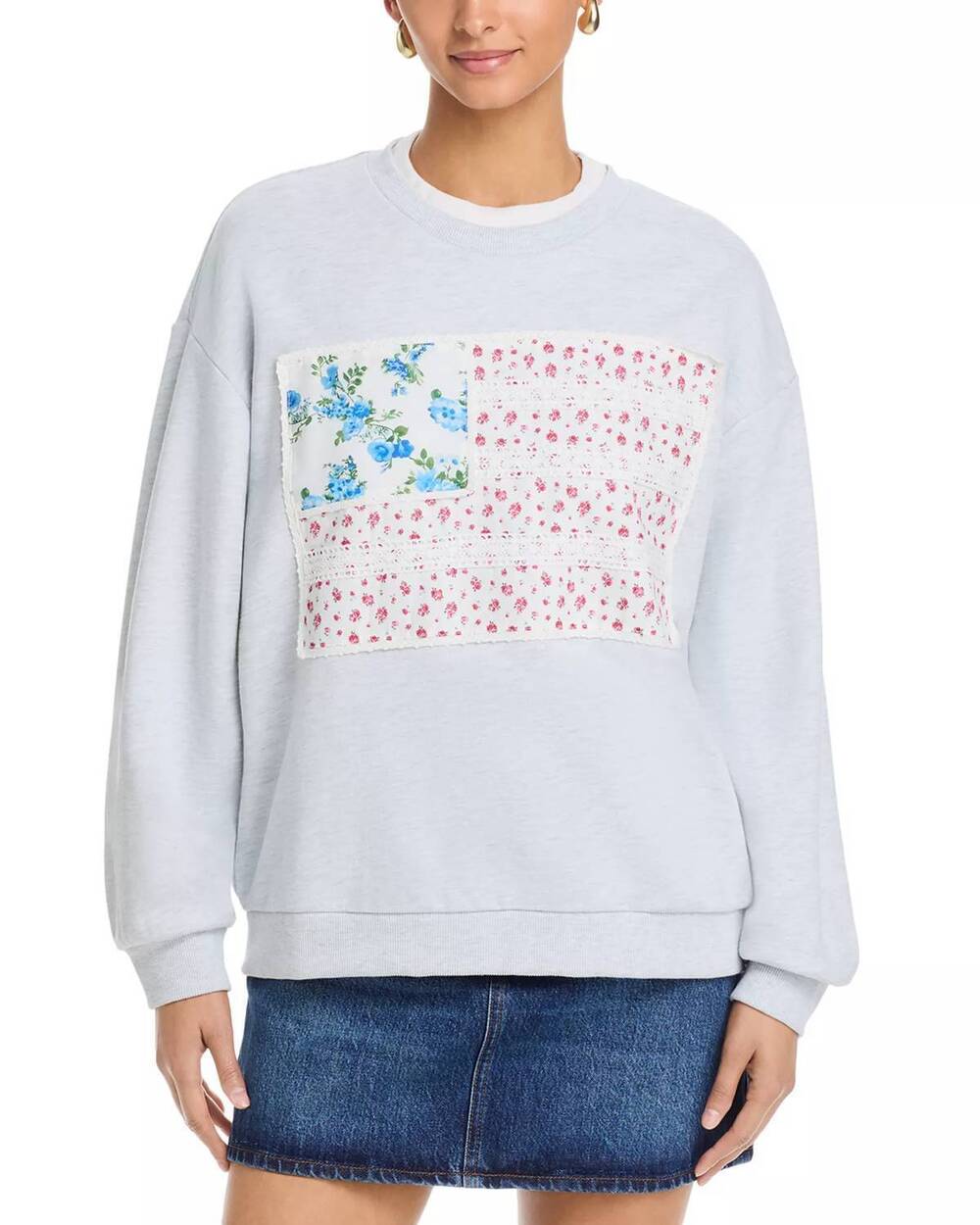 NEW VINTAGE HAVANA american flag applique sweatshirt in ash grey
